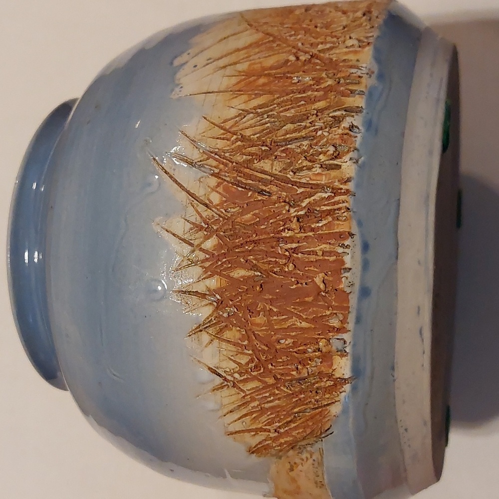 Handcrafted Ceramic Vase with Blue and Brown Design